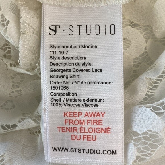 ST. STUDIO Georgette Covered Lace Badwing Button Up Cropped Shirt Short Sleeve - Picture 10 of 16